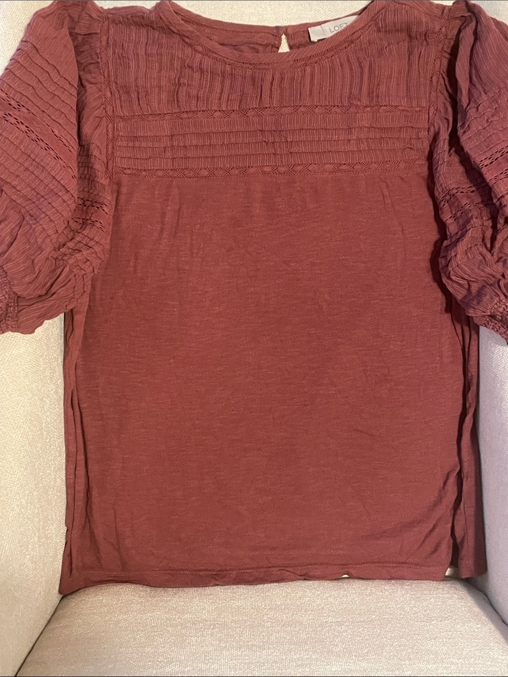 LOFT Dusty Rose Textured Yoke Puff-Sleeve Blouse